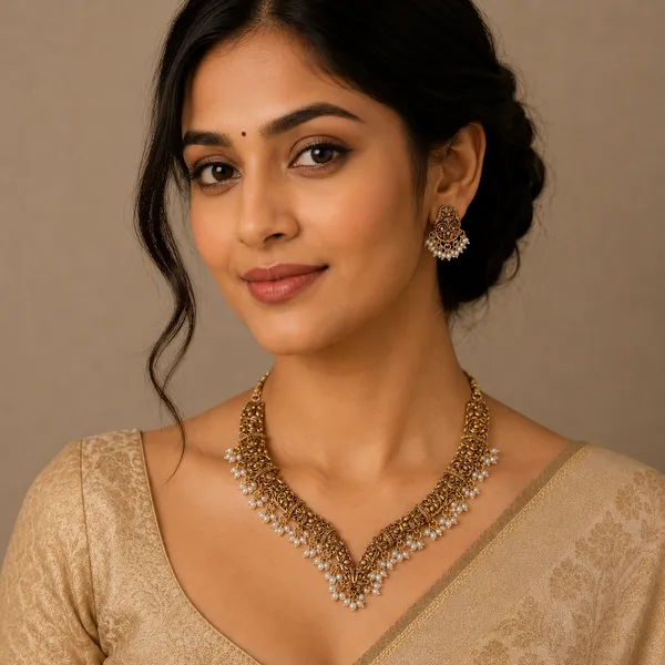 Antique_Gold_Pearl_Drop_V-Shape_Necklace_Set