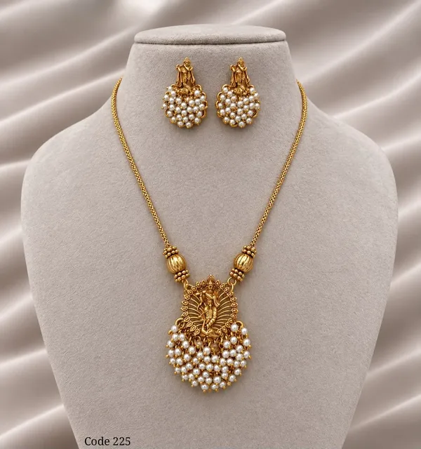 Antique_Gold_Plated_Goddess_With_Pearl_Beaded_Pendant_Necklace_Set_With_Matching_Earrings