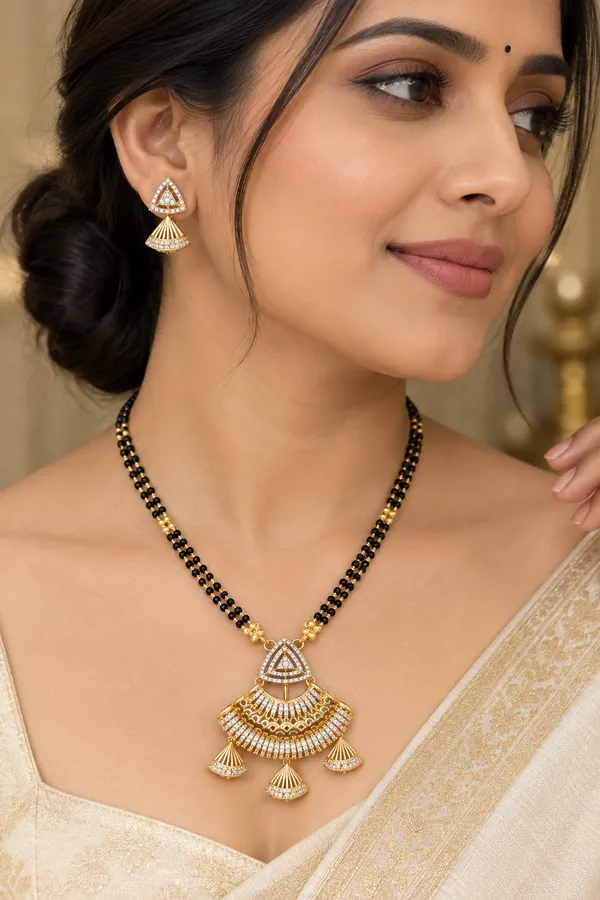 Designer_Gold_Tone_Mangalsutra_Set_with_Pendant_&_Earrings