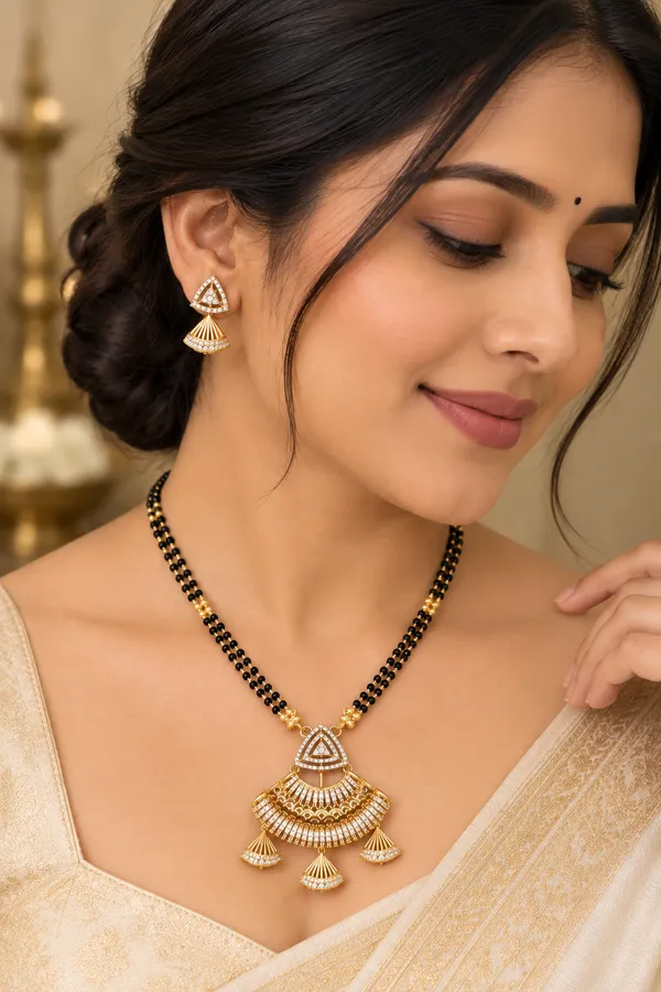 Designer_Gold_Tone_Mangalsutra_Set_with_Pendant_&_Earrings