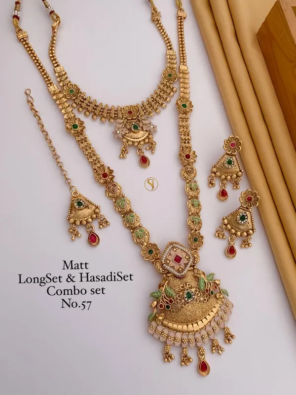 Designer_Matt_Gold_Long_Necklace_Combo_Set_with_Temple_Work