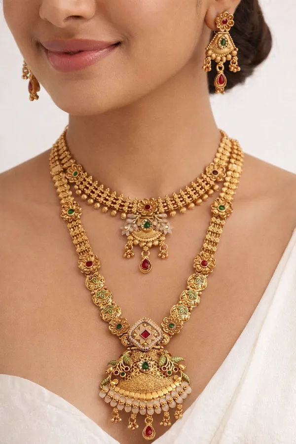 Designer_Matt_Gold_Long_Necklace_Combo_Set_with_Temple_Work