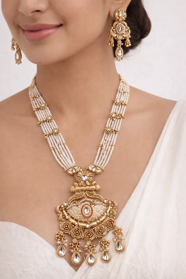 Ethnic_Matte_Gold_Pearl_Layered__Long_Necklace_Set