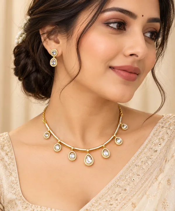 Gold_Finish_Crystal_Drop_Necklace_Set_with_Matching_Earrings_|_AD_Stone_Jewellery