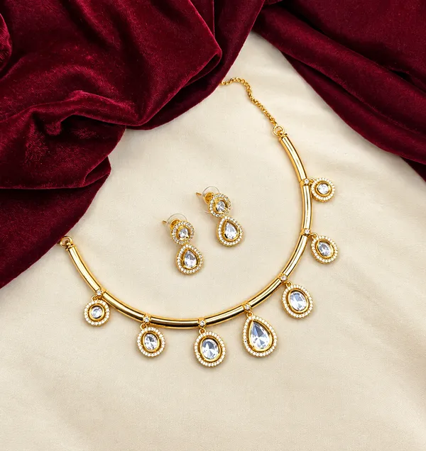 Gold_Finish_Crystal_Drop_Necklace_Set_with_Matching_Earrings_|_AD_Stone_Jewellery