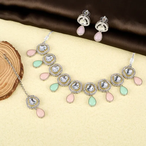 Multicolor_Mirror_Drop_Necklace_Set_With_Earrings_&_Maang_Tikka_For_Women