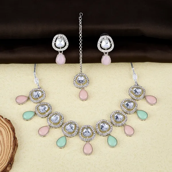 Multicolor_Mirror_Drop_Necklace_Set_With_Earrings_&_Maang_Tikka_For_Women