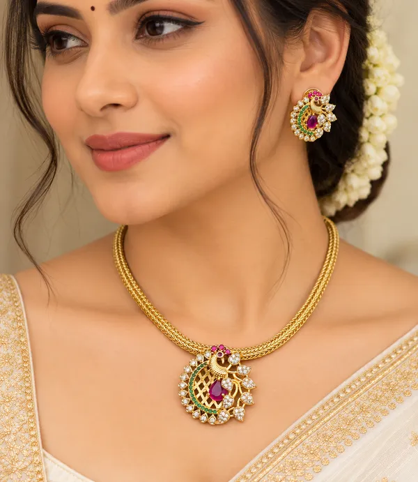 Peacock_Ruby_Green_Stone_Necklace_Set