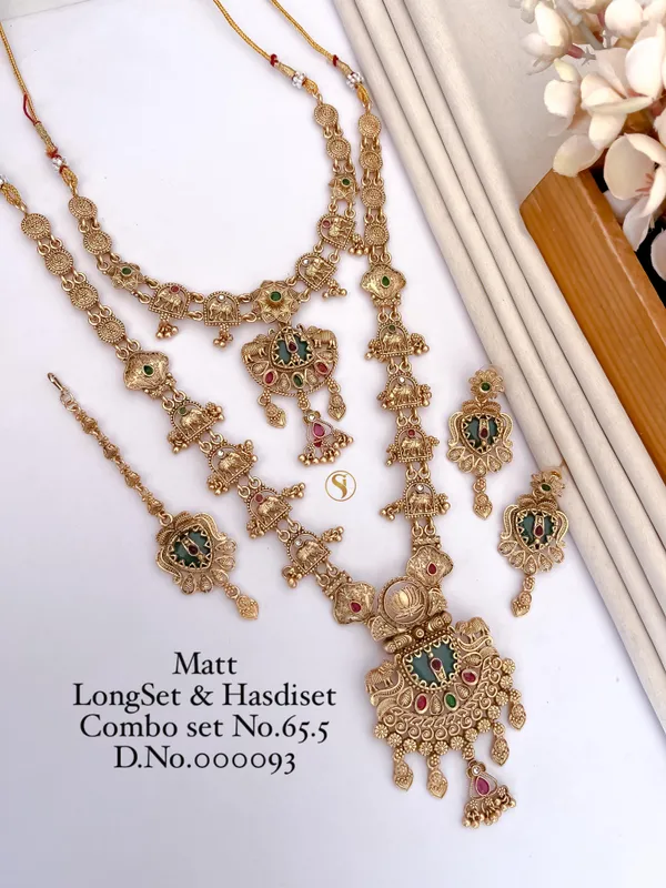 Rajwadi_Matte_Gold_Temple_Long_Necklace_&_Hasdi_Combo_Set