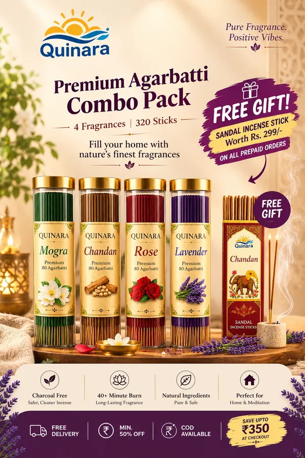Quinara_Premium_Agarbatti_Sticks_Pack_of_4_|_320_Sticks__I_Mogra,_Chandan,_Rose_&_Lavender_|_Long_Lasting_Natural_Agarbatti_|_For_Pooja,_Meditation_&_Home_Fragrance_I_80_Sticks_each_pack