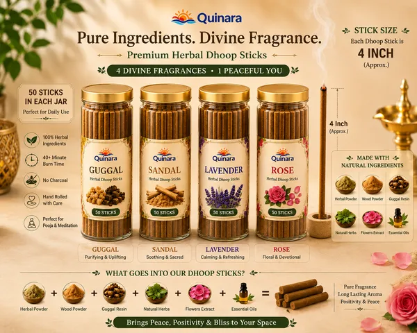 Quinara_Herbal_Dhoop_Sticks_Combo_Pack_(Buy_2_Get_2)_|_4_Premium_Fragrances_–_Guggal,_Sandal,_Lavender_&_Rose_|_200_Dhoop_Sticks_with_Free_Ceramic_Stand|_Long_Lasting_Natural_Aroma_|_Charcoal_Free_|_Ideal_for_Daily_Pooja,_Meditation_&_Home_Fragrance