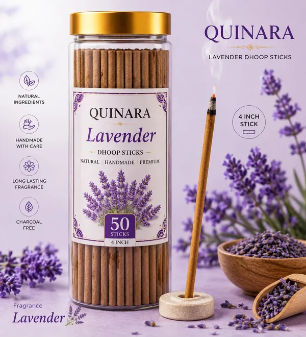 Quinara_6_Month_Variety_Pack_–_Rose_Agarbatti_(80_Sticks)_+_Chandan_Dhoop_Cones_(50_Cones)_+_Lavender_Bambooless_Dhoop_Sticks_(50_Sticks)_|_Charcoal_Free_|_Long_Lasting_Premium_Fragrance_|_Daily_Pooja_&_Meditation_Combo