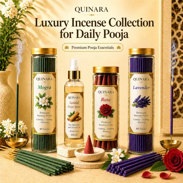 QUINARA_Premium_Incense_Combo_Set_Mogra_&_Lavender_Agarbatti_(80_Sticks_Each)_+_Rose_Dhoop_Cones_(50)_+_Sandal_Pooja_Spray_(100ml)_–_Complete_Spiritual_Fragrance_Combo