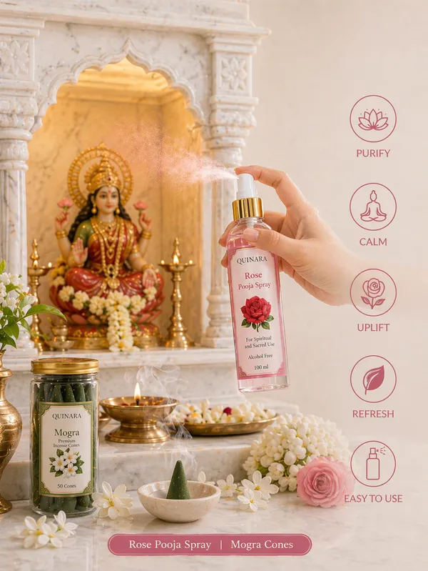 QUINARA_Premium_Incense_Combo_Set__–_Chandan_&__Lavender_Agarbatti_(80_Sticks_Each)_+_Mogra_Dhoop_Cones_(50)_+_Rose_Puja_Perfume_Spray_(100ml)