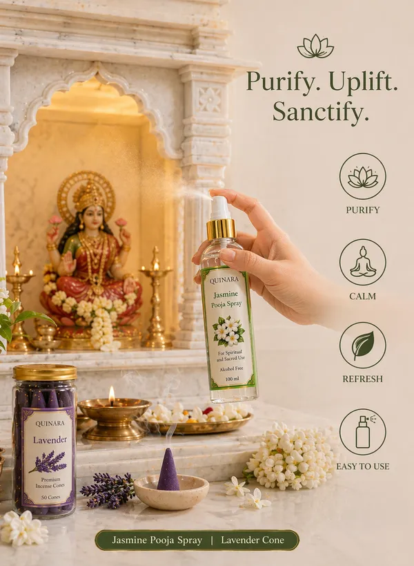QUINARA_Premium_Incense_Combo_Set__Rose_&_Chandan_Agarbatti_(80_Sticks_Each)_+_Lavender_Dhoop_Cones_(50)_+_Sandal_Pooja_Spray_(100ml)_–_Complete_Spiritual_Fragrance_Combo