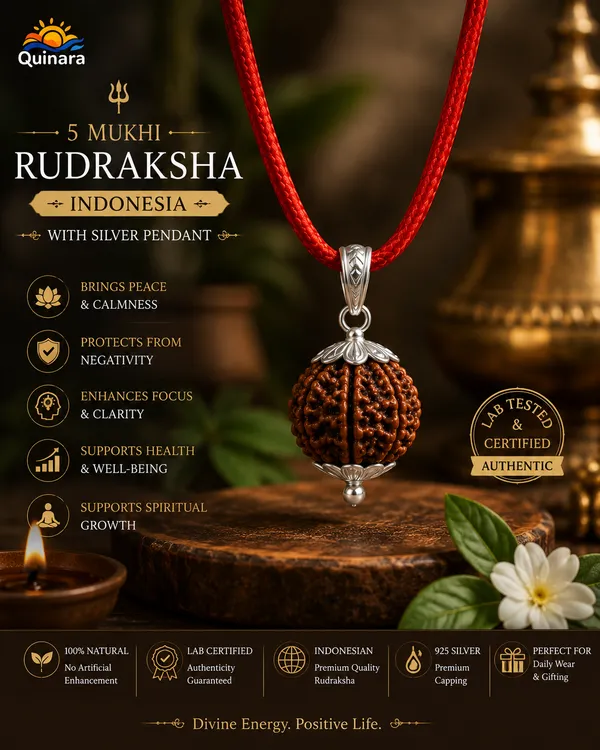 Quinara_5_Mukhi_Indonesian_Rudraksha_Pendant_with_Silver_Capping_|_Lab_Tested_&_Certified_|_Natural_Panch_Mukhi_Rudraksha_|_Premium_Red_Thread_|_Spiritual_Pendant_for_Peace,_Protection,_Meditation_&_Daily_Wear