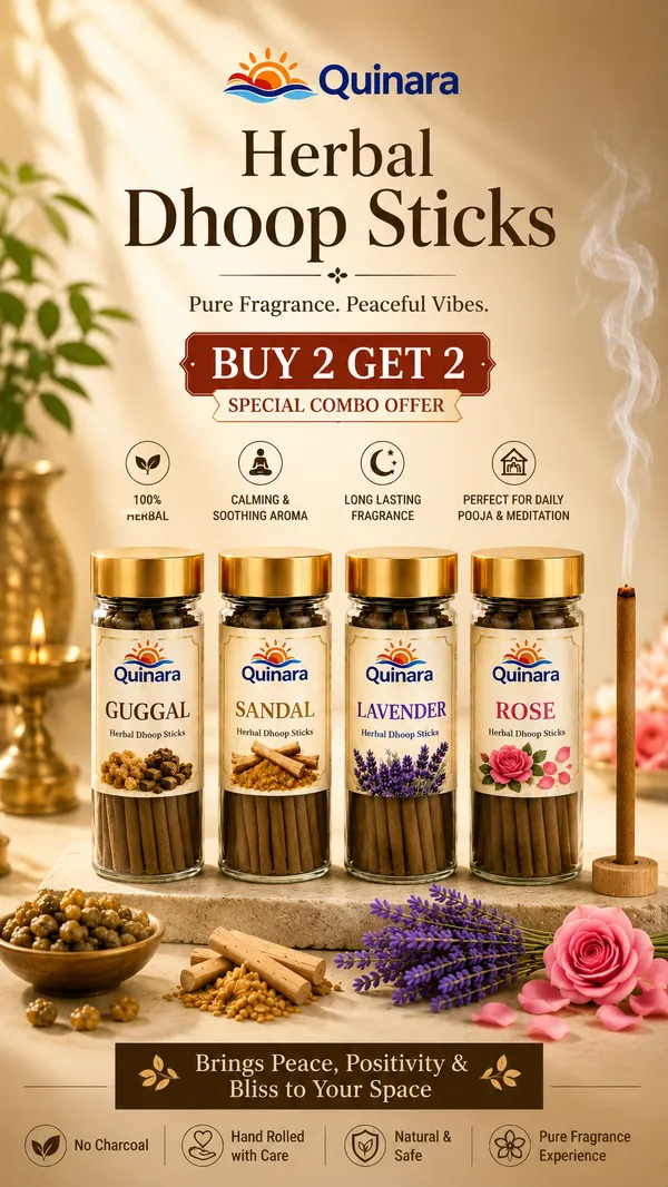 Quinara_Herbal_Dhoop_Sticks_Combo_Pack_(Buy_2_Get_2)_|_4_Premium_Fragrances_–_Guggal,_Sandal,_Lavender_&_Rose_|_200_Dhoop_Sticks_with_Free_Ceramic_Stand|_Long_Lasting_Natural_Aroma_|_Charcoal_Free_|_Ideal_for_Daily_Pooja,_Meditation_&_Home_Fragrance