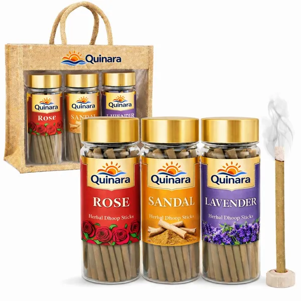 Quinara_Herbal_Dhoop_Sticks_Combo_(Rose,_Sandal_&_Lavender)___50_Sticks_Each_Jar_Charcoal-Free_|_Herbal_|_Long-Lasting_Aroma