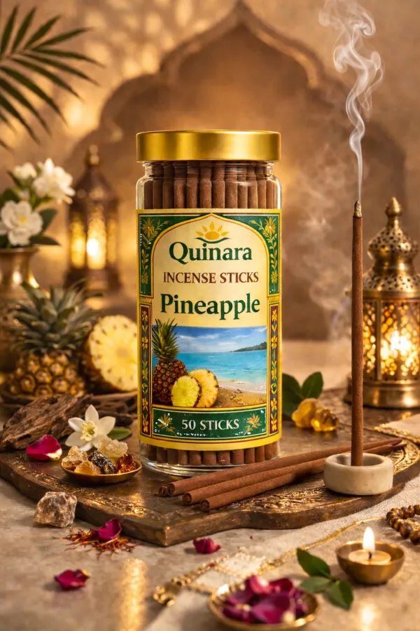 Quinara_Bambooless_Pineapple_Incense_Sticks_(50_Sticks)_–_Premium_Charcoal_&_Bamboo_Free_Dhoop_Sticks_|_Long_Lasting_40_Min_Burn_|_Fresh_Tropical_Fragrance_for_Home,_Meditation_&_Pooja