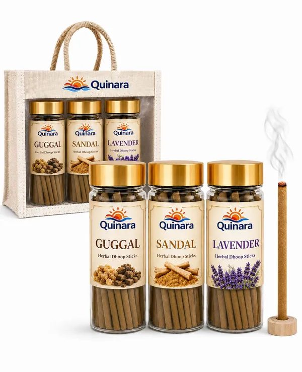 Quinara_Premium_Herbal_Dhoop_Sticks_Combo_Pack_|_Guggal,_Sandal_&_Lavender_|_50_Sticks_Each_Jar_|_Free_Wooden_Holder_&_Premium_Transparent_Jute_Bag_|_Long_Lasting_Natural_Fragrance