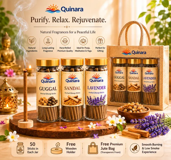 Quinara_Premium_Herbal_Dhoop_Sticks_Combo_Pack_|_Guggal,_Sandal_&_Lavender_|_50_Sticks_Each_Jar_|_Free_Wooden_Holder_&_Premium_Transparent_Jute_Bag_|_Long_Lasting_Natural_Fragrance
