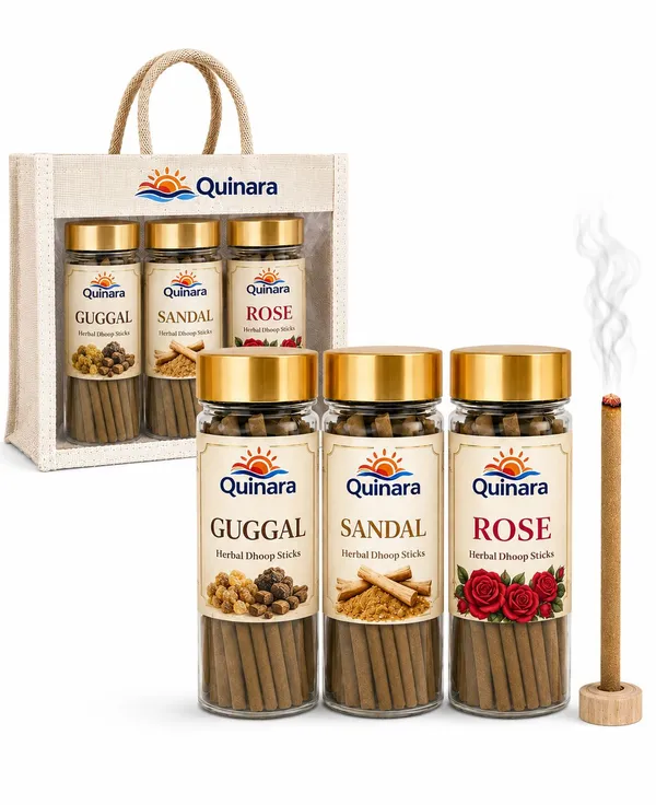 Quinara_Premium_Herbal_Dhoop_Sticks_Combo_Pack_|_Guggal,_Sandal_&_Rose_|_50_Sticks_Each_Jar_|_Free_Wooden_Holder_&_Premium_Jute_Bag_|_Long_Lasting_Natural_Fragrance