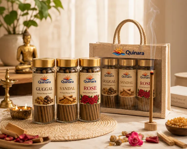 Quinara_Premium_Herbal_Dhoop_Sticks_Combo_Pack_|_Guggal,_Sandal_&_Rose_|_50_Sticks_Each_Jar_|_Free_Wooden_Holder_&_Premium_Jute_Bag_|_Long_Lasting_Natural_Fragrance