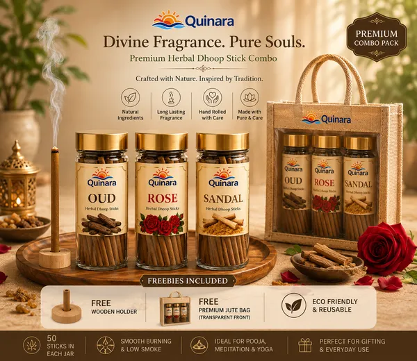 Quinara_Premium_Herbal_Dhoop_Sticks_Combo_Pack_|_Oud,_Rose_&_Sandal_|_50_Sticks_Each_Jar_|_Free_Creamic_Stick_Holder_&_Premium_Transparent_Jute_Bag_|_Long_Lasting_Natural_Fragrance