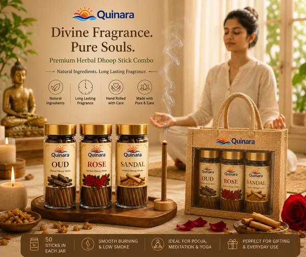 Quinara_Premium_Herbal_Dhoop_Sticks_Combo_Pack_|_Oud,_Rose_&_Sandal_|_50_Sticks_Each_Jar_|_Free_Creamic_Stick_Holder_&_Premium_Transparent_Jute_Bag_|_Long_Lasting_Natural_Fragrance