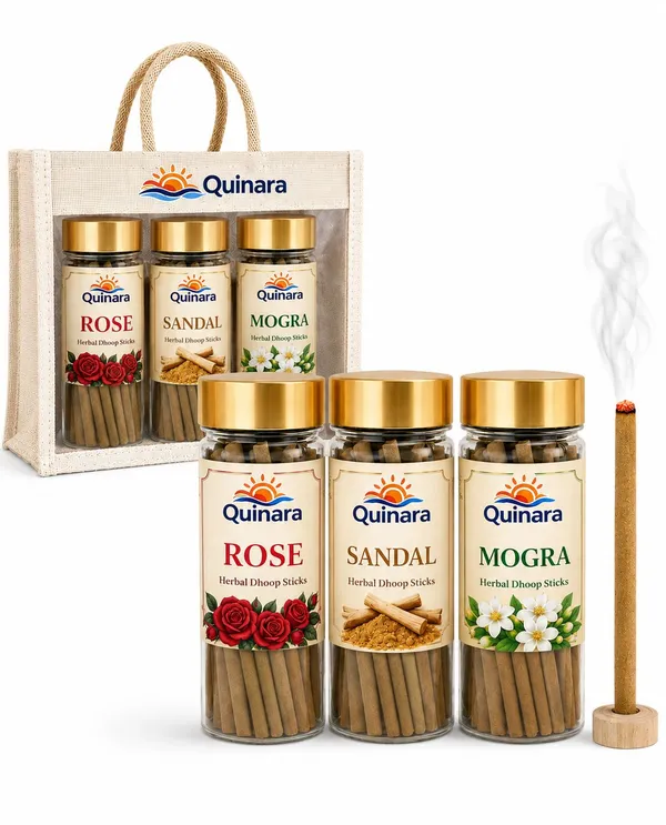 Quinara_Premium_Herbal_Dhoop_Sticks_Gift_Combo_Pack_|_Rose_Sandal_&_Mogra_|_50_Sticks_Each_|_Free_Wooden_Holder_&_Jute_Bag_Included_|_Long_Lasting_Natural_Fragrance
