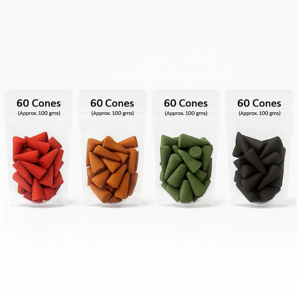 Multicolor_Premium_Dhoop_Cones_Pack,_Rose,_Lavender,_Sandal,_Mogra_Fragrances,_Natural_Herbs_Blend,_100G_Each,_Pack_Of_4,_Traditional_Indian_Incense_For_Meditation_And_Worship