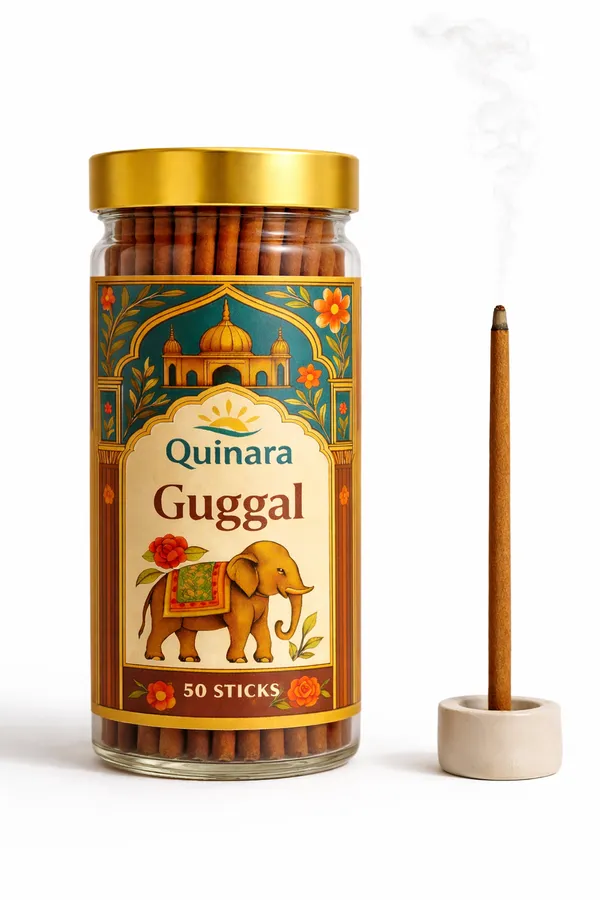 Bambooless_Guggal_Incense_Dhoop_Sticks_With_Free_Ceramic_Holder_&_Jar,_Traditional_Indian_Herbal,_Premium_Rose_Fragrance,_Decorative_Jar,_50_Sticks