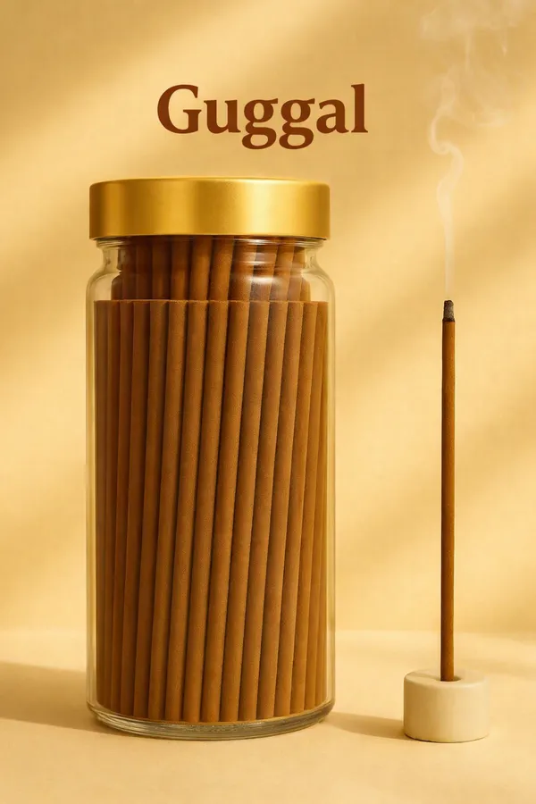 Bambooless_Guggal_Incense_Dhoop_Sticks_With_Free_Ceramic_Holder_&_Jar,_Traditional_Indian_Herbal,_Premium_Rose_Fragrance,_Decorative_Jar,_50_Sticks