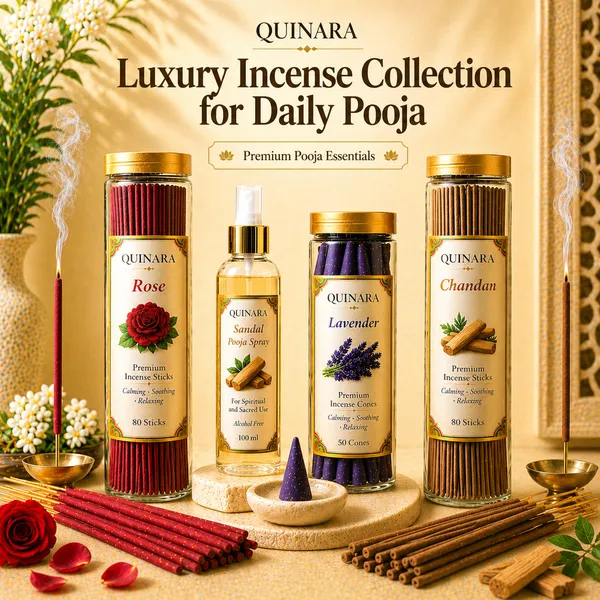 QUINARA_Premium_Incense_Combo_Set__Rose_&_Chandan_Agarbatti_(80_Sticks_Each)_+_Lavender_Dhoop_Cones_(50)_+_Sandal_Pooja_Spray_(100ml)_–_Complete_Spiritual_Fragrance_Combo