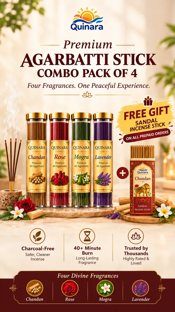 Quinara_Premium_Agarbatti_Stick_Combo_Pack_(Set_of_4)_–_Chandan,_Rose,_Mogra_&_Lavender_|_40_Sticks_Each_|_Long-Lasting_Natural_Aroma