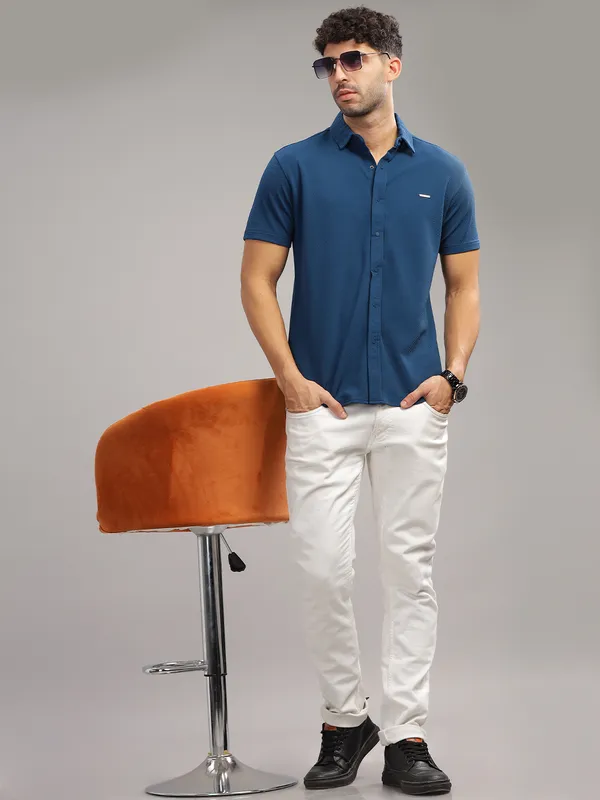 Blue_Airforce_Cotton_Blend_Solid_Half_Sleeve_Shirt_For_Men