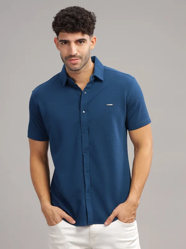 Blue_Airforce_Cotton_Blend_Solid_Half_Sleeve_Shirt_For_Men