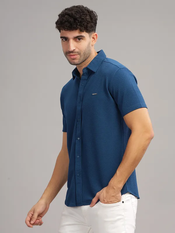 Blue_Airforce_Cotton_Blend_Solid_Half_Sleeve_Shirt_For_Men