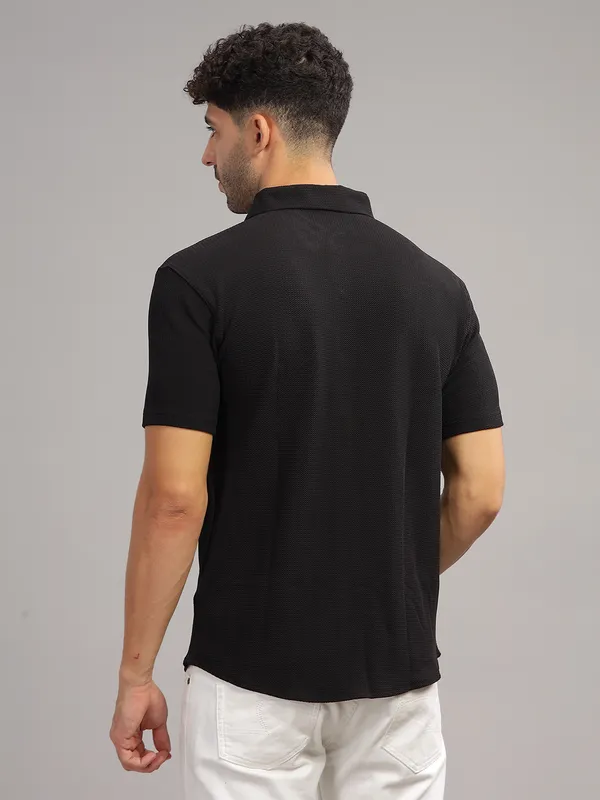 Black_Cotton_Blend_Solid_Half_Sleeve_Shirt_For_Men