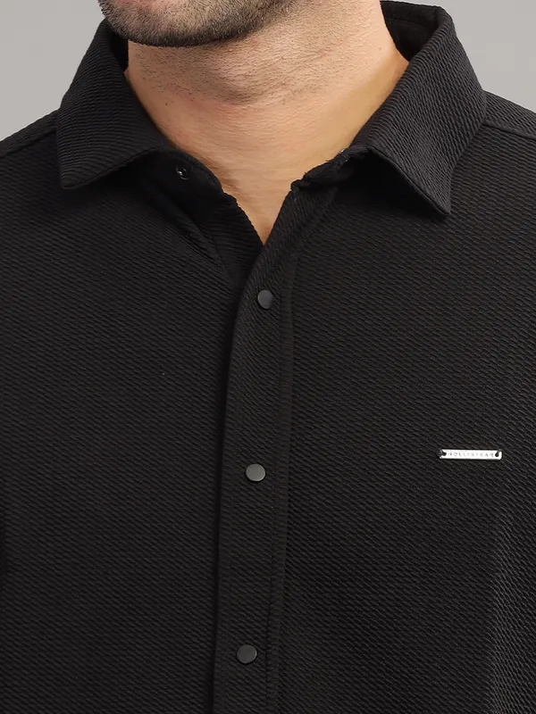 Black_Cotton_Blend_Solid_Half_Sleeve_Shirt_For_Men