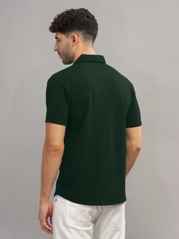 Bottle_Green_Cotton_Blend_Solid_Half_Sleeve_Shirt_For_Men