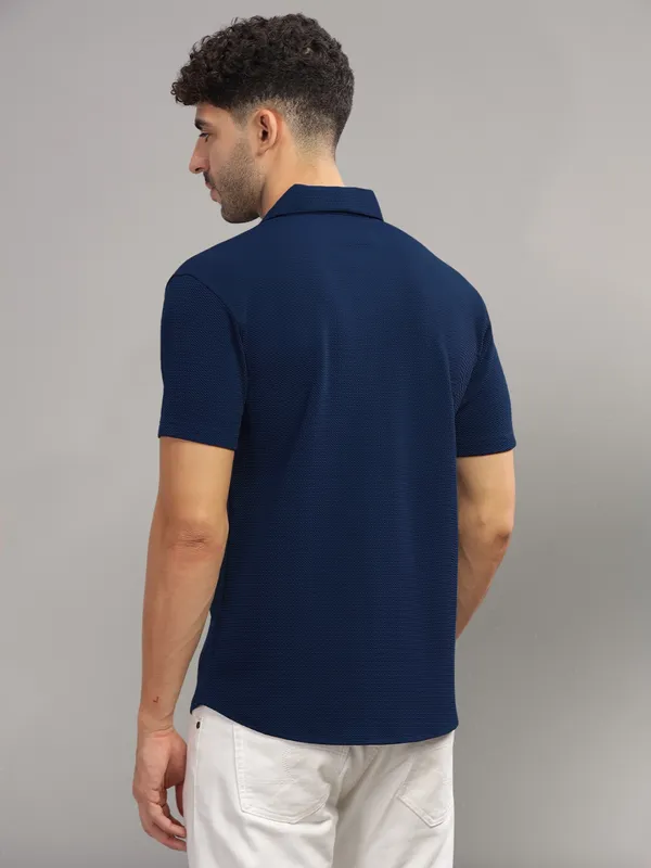 Navy_Cotton_Blend_Solid_Half_Sleeve_Shirt_For_Men