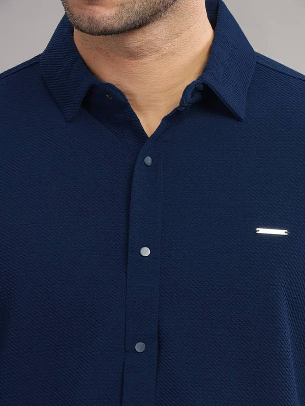 Navy_Cotton_Blend_Solid_Half_Sleeve_Shirt_For_Men