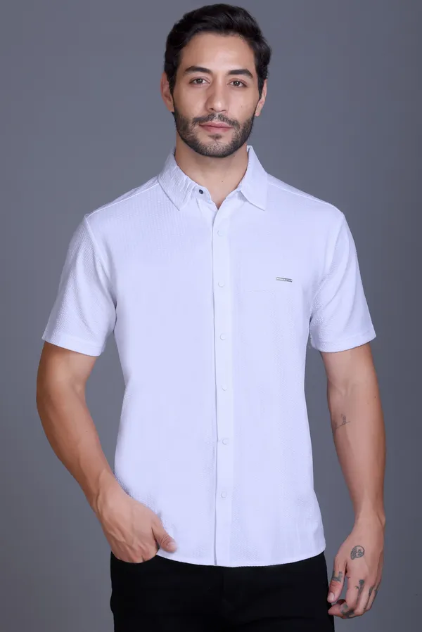 White_Cotton_Blend_Solid_Half_Sleeve_Shirt_For_Men