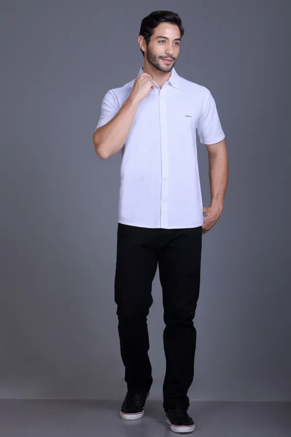White_Cotton_Blend_Solid_Half_Sleeve_Shirt_For_Men
