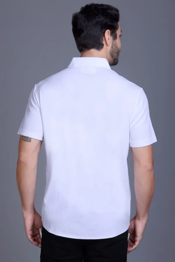 White_Cotton_Blend_Solid_Half_Sleeve_Shirt_For_Men