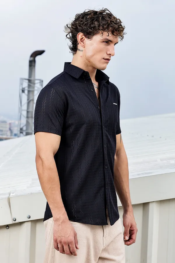 Black_Cotton_Blend_Solid_Half_Sleeve_Shirt_For_Men