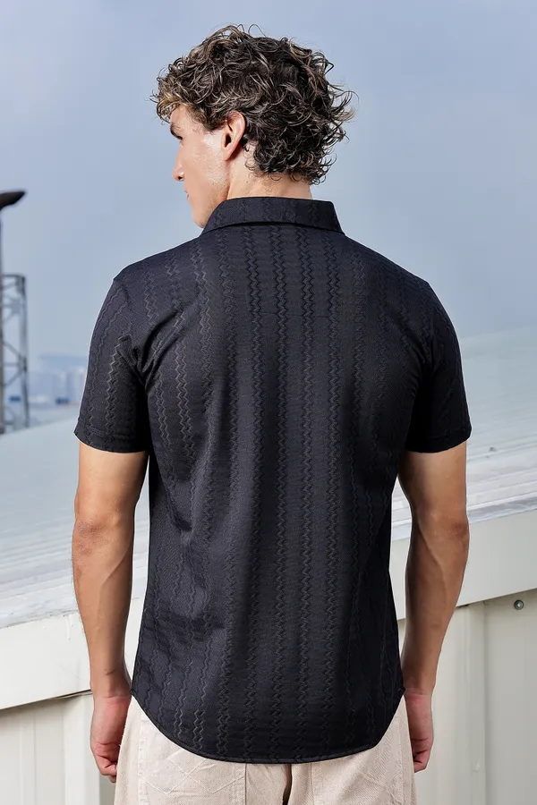 Black_Cotton_Blend_Solid_Half_Sleeve_Shirt_For_Men