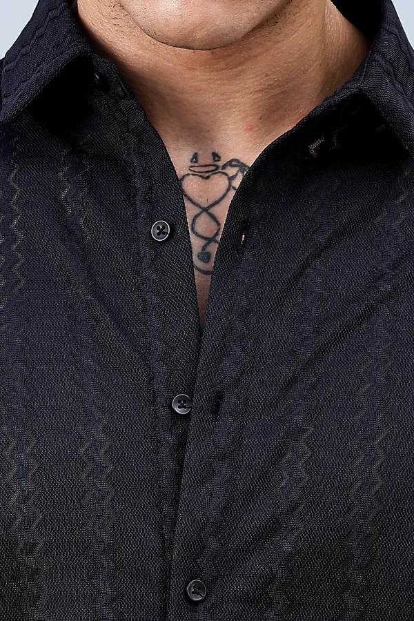 Black_Cotton_Blend_Solid_Half_Sleeve_Shirt_For_Men