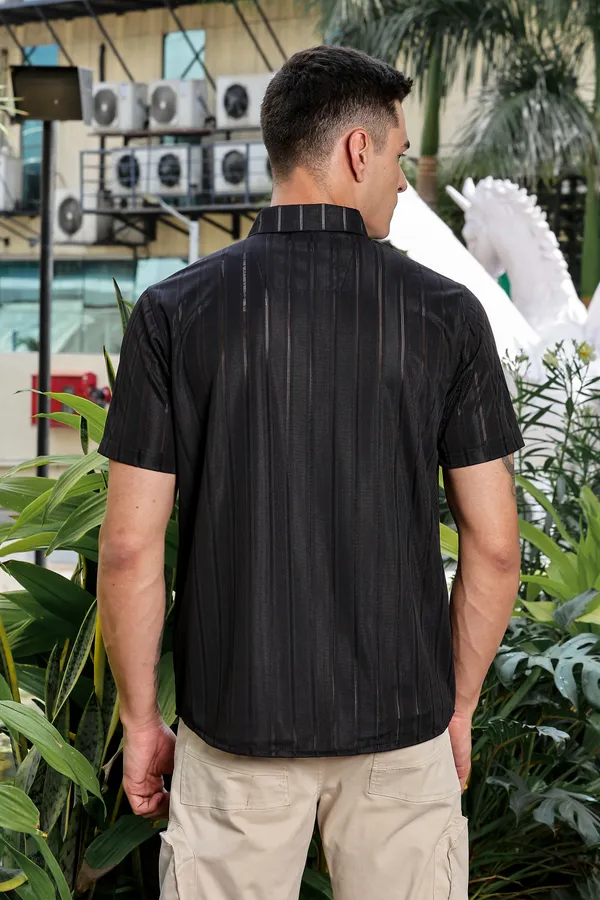 Black_Cotton_Blend_Solid_Half_Sleeve_Shirt_For_Men